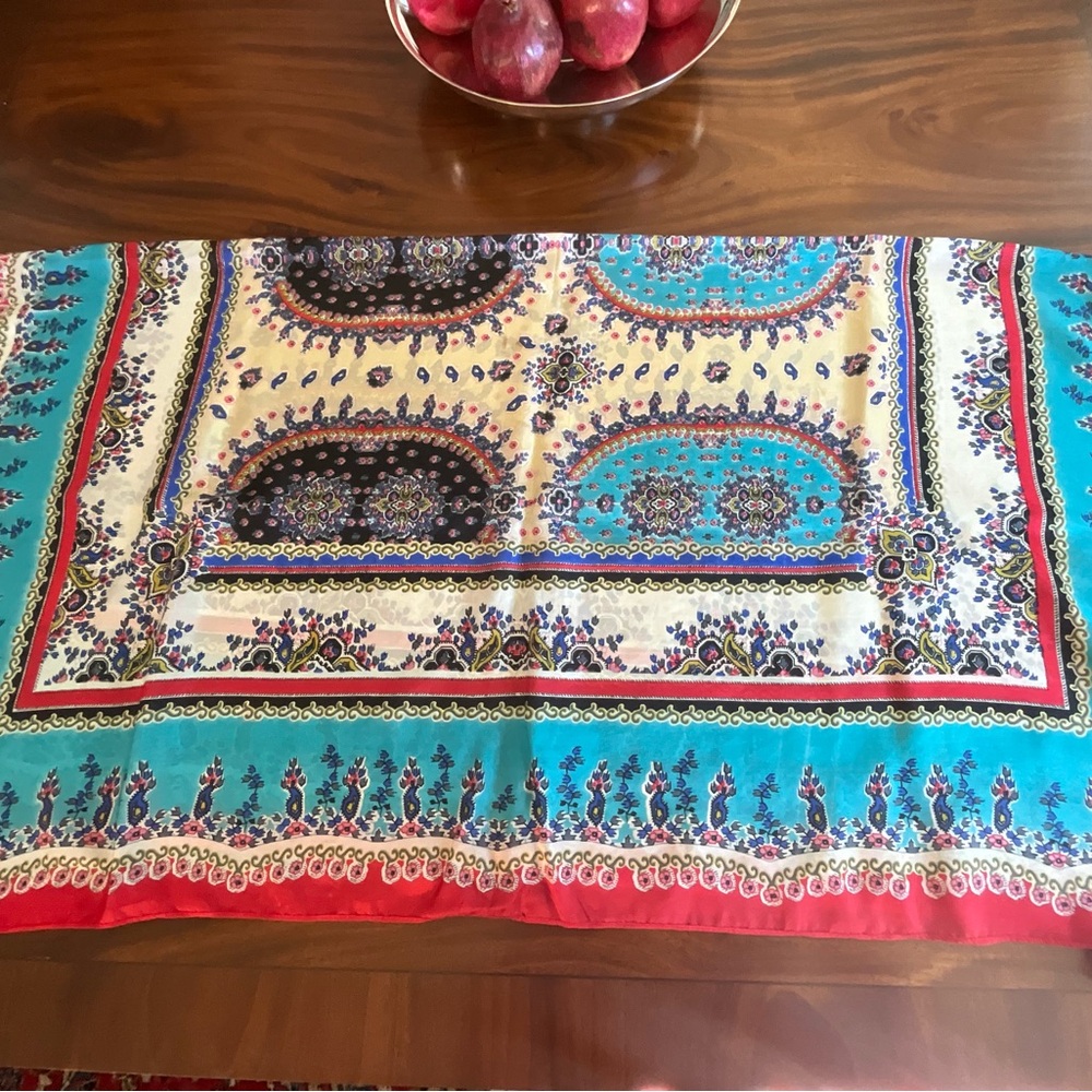 Johnny Was square silk scarf with tassels